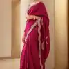 Stylish Pink Color Vichitra Silk Sequins Embroidery Saree