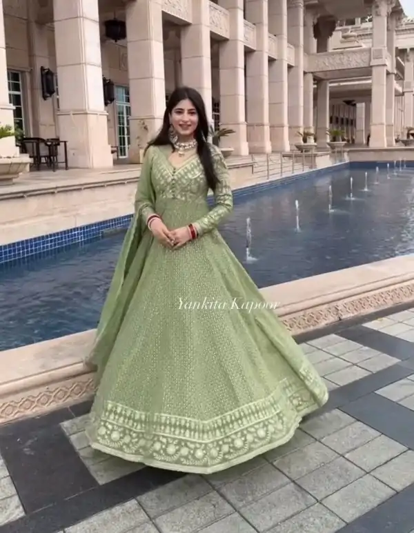 Sublime Green Color Georgette Embroidery Sequence Gown