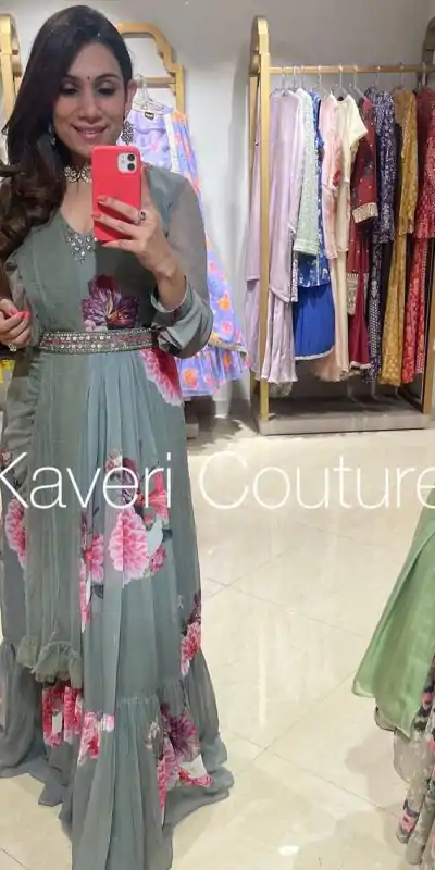 Superb Green Color Sequence Coding Embroidery Work Gown