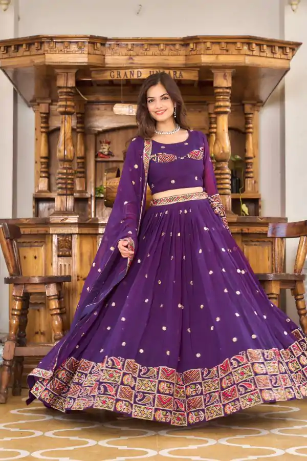 Superb Violet Georgette Sequence Embroidery Lehenga Choli