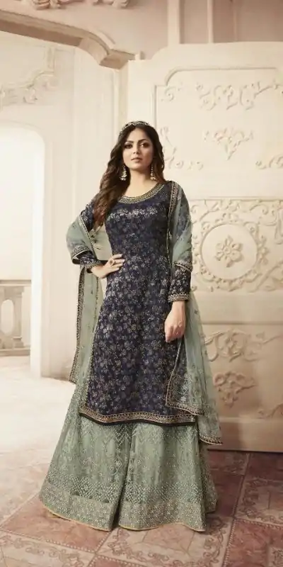 FC L.t 5401 Blue Color Jacquard Silk Georgette Diamond Sharara Suit Wedding, Party, Festive Expected Delivery 4-6 Working Days  @2999/- | Jump Suits, Casual Suits, Creative suits, Designer Suits, Palazzo Suits, Party Wear Suits, Patiala Suits, Salwar suit, Straight Suits