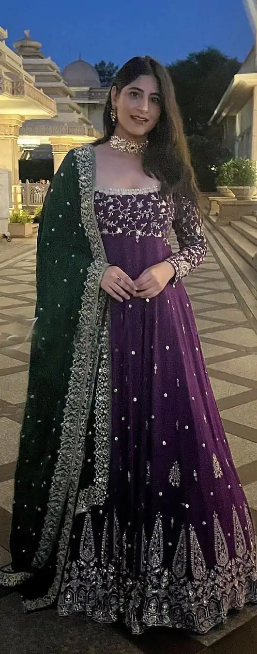 Aglow Purple Color Georgette Sequence Embroidery Gown
