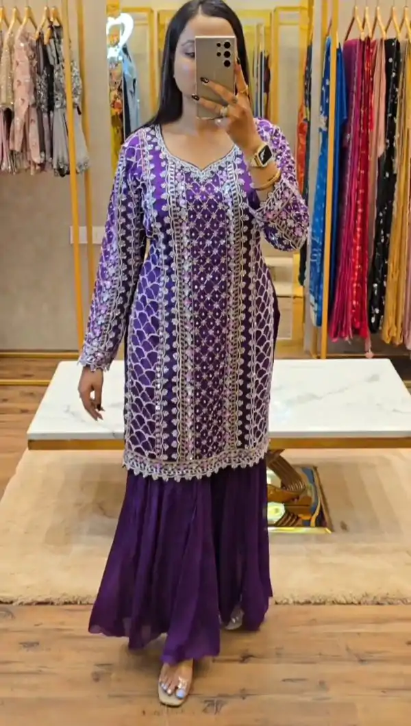 Aglow Violet Color Chinon Silk Thread With Sequence Salwar Suit