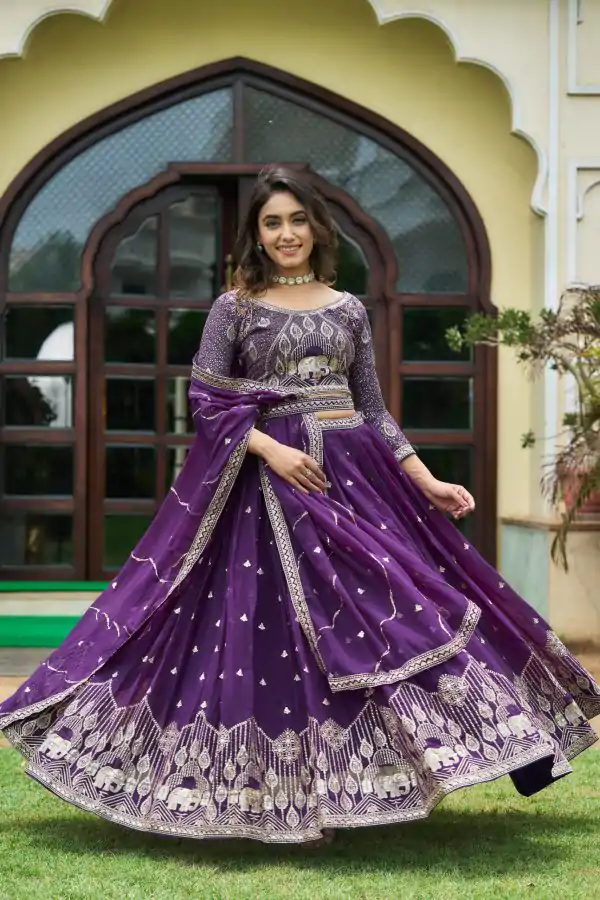 Aglow Violet Color Embroidery Georgette Sequence Lehenga Choli