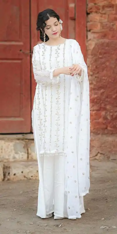 Aglow White Color Georgette Sequence Embroidery Salwar Suit