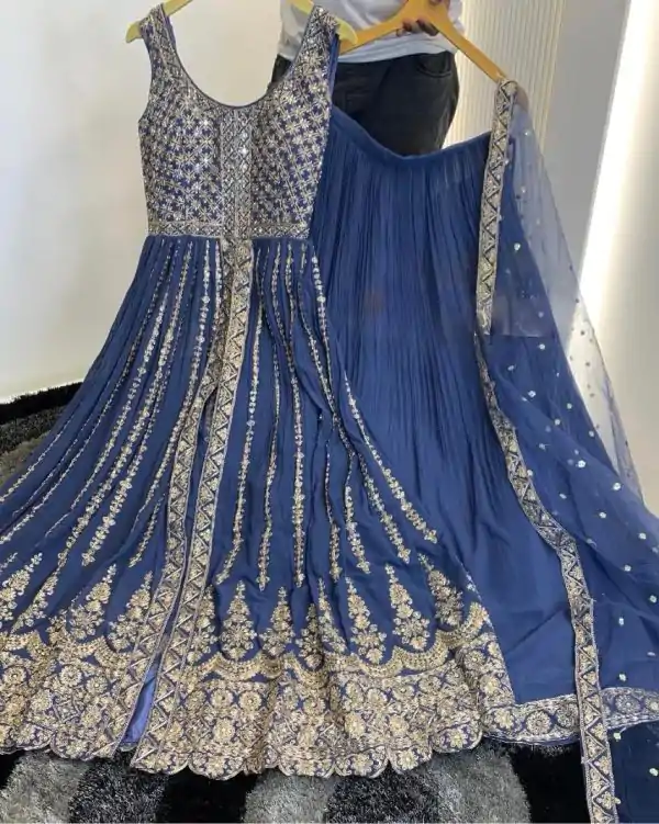 Artful Blue Color Georgette Embroidery Sequence Lehenga Choli