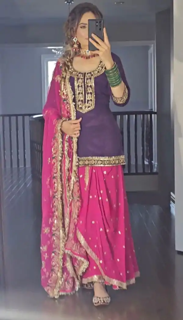 Artful Purple & Pink Color Georgette Embroidery Salwar Suit