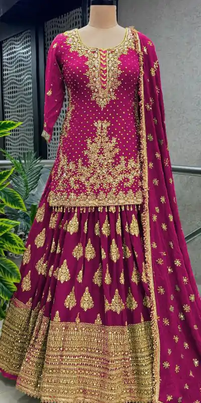 Captivating Pink Color Chinnon Silk Embroidery Lehenga Choli
