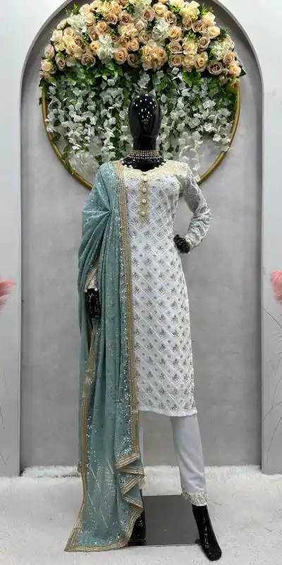Classic Firozi Color Georgette Thread Sequence Salwar Suit