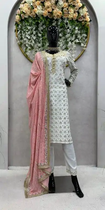 Classic Pink Color Georgette Thread Sequence Salwar Suit