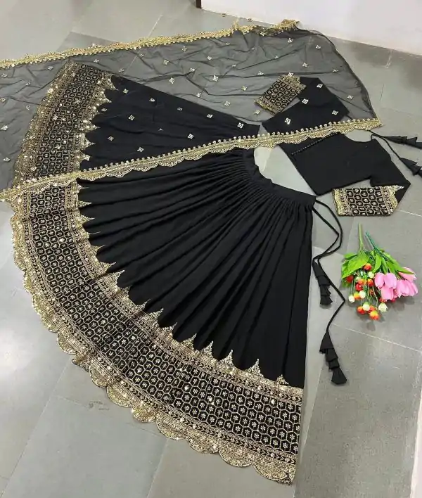 Fancy Black Color Georgette Embroidery Lehenga Choli