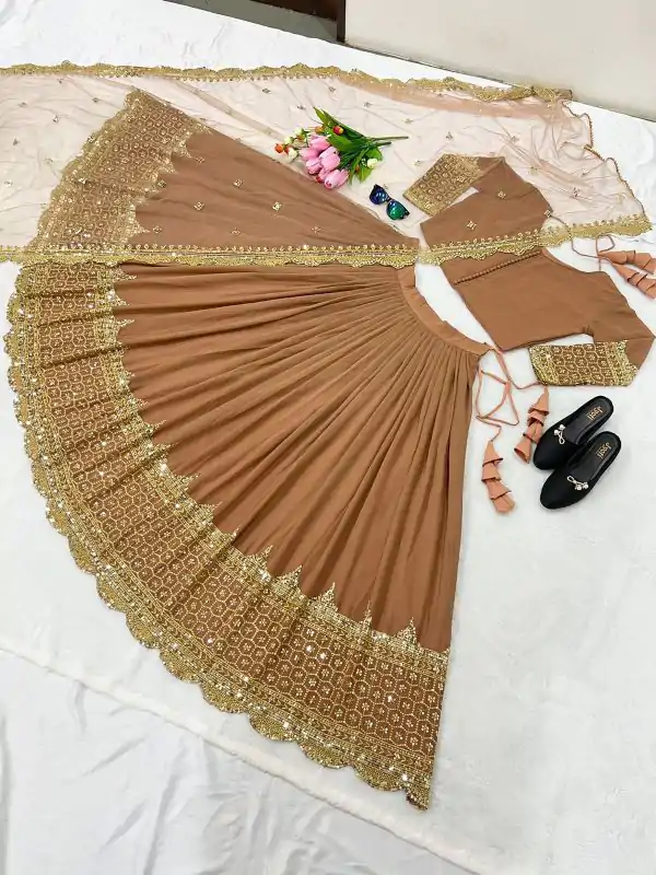 Fancy Brown Color Georgette Embroidery Lehenga Choli