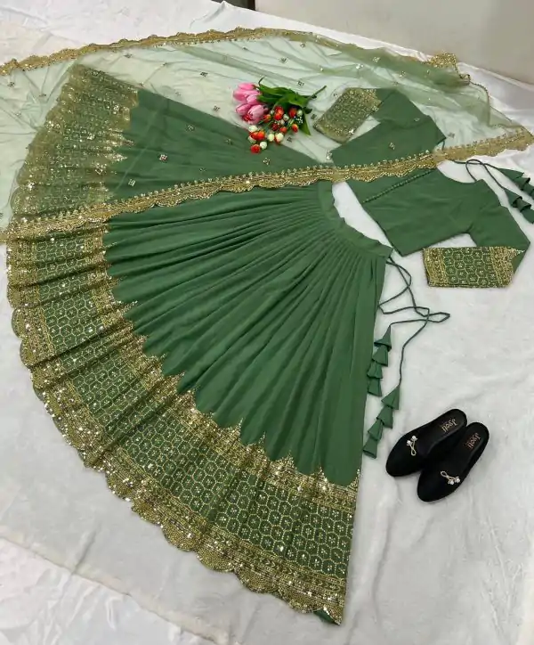Fancy Light Green Color Georgette Embroidery Lehenga Choli