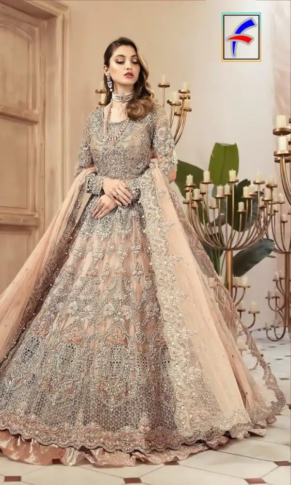 Fancy Peach Color Heavy Net Sequence Embroidery Salwar Suit