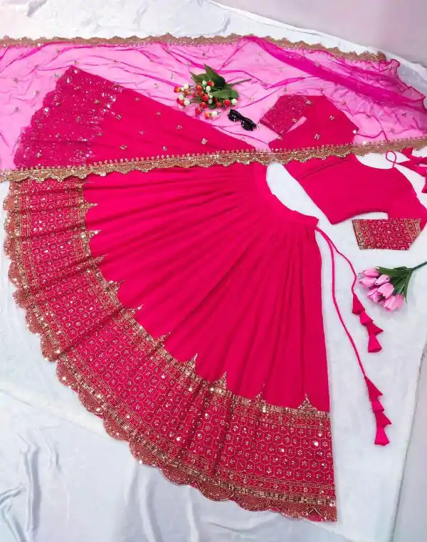 Fancy Pink Color Georgette Embroidery Lehenga Choli