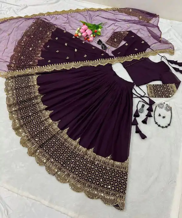 Fancy Purple Color Georgette Embroidery Lehenga Choli