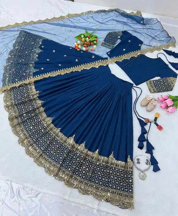 Fancy Royal Blue Color Georgette Embroidery Lehenga Choli