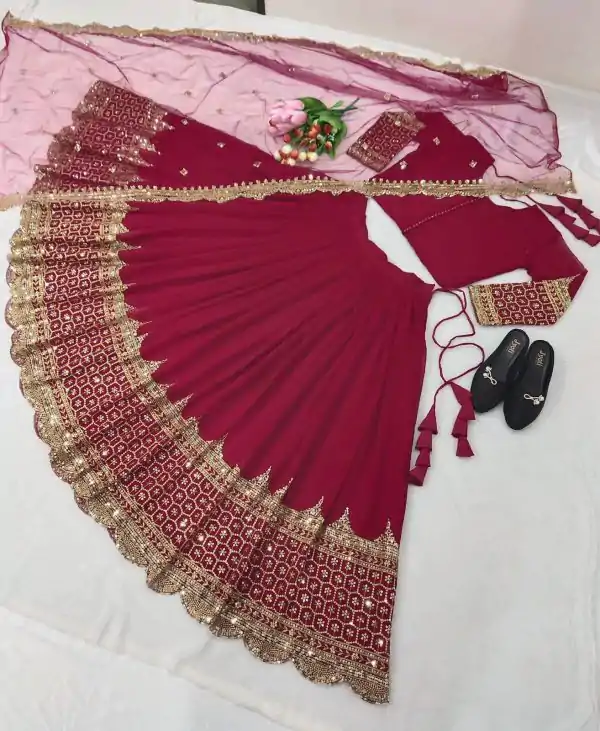 Fancy Ruby Color Georgette Embroidery Lehenga Choli
