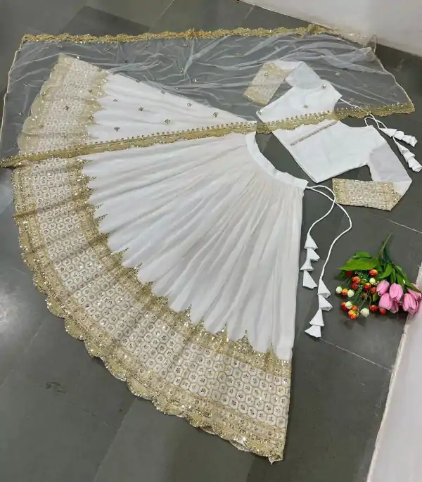 Fancy White Color Georgette Embroidery Lehenga Choli