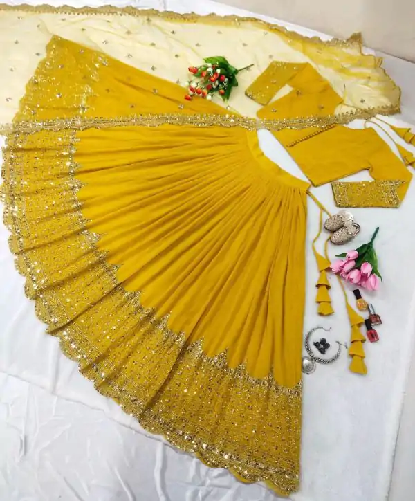 Fancy Yellow Color Georgette Embroidery Lehenga Choli