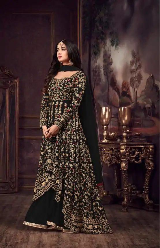 Fine Black Color Heavy Net Embroidery Sequence Salwar Suit