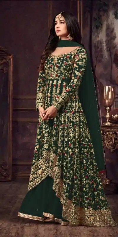 Fine Green Color Heavy Net Embroidery Sequence Salwar Suit