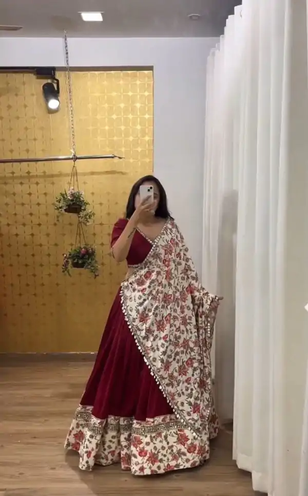 Fine Maroon Color Pure Cotton Sequence Lehenga Choli