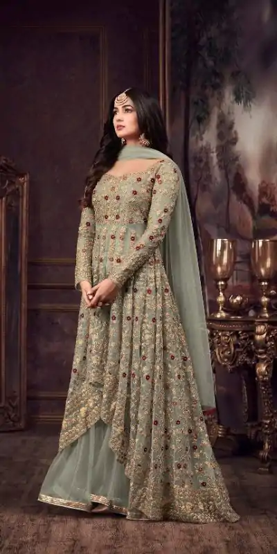 Fine Pista Color Heavy Net Embroidery Sequence Salwar Suit