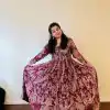 Glamorous Red Color Chant Crepe Kalamkari printed Work Gown