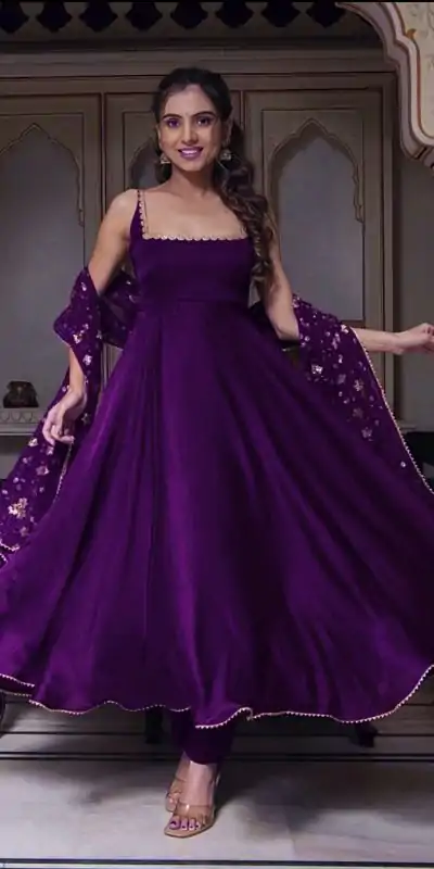 Gorgeous Violet Heavy Faux Georgette With Fully Flair Salwar Suit