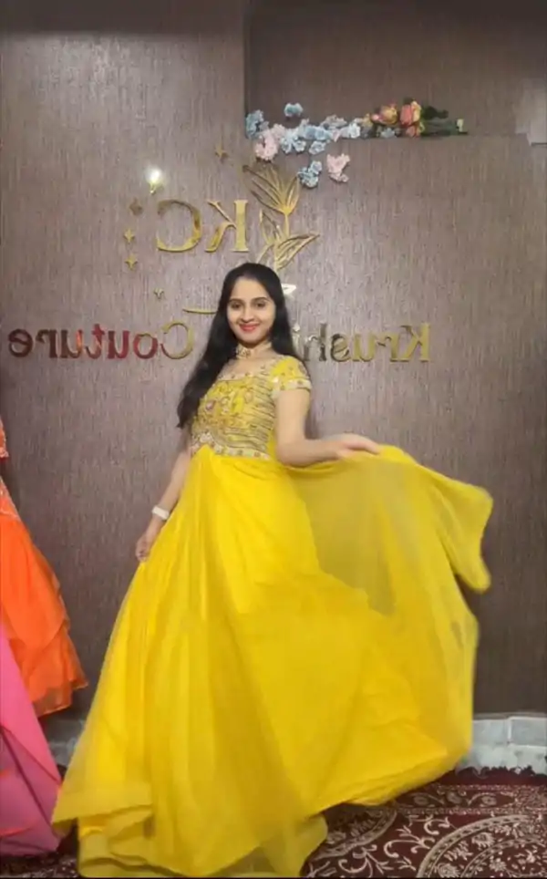 Gorgeous Yellow Color Fox Georgette Embroidery Thread Gown