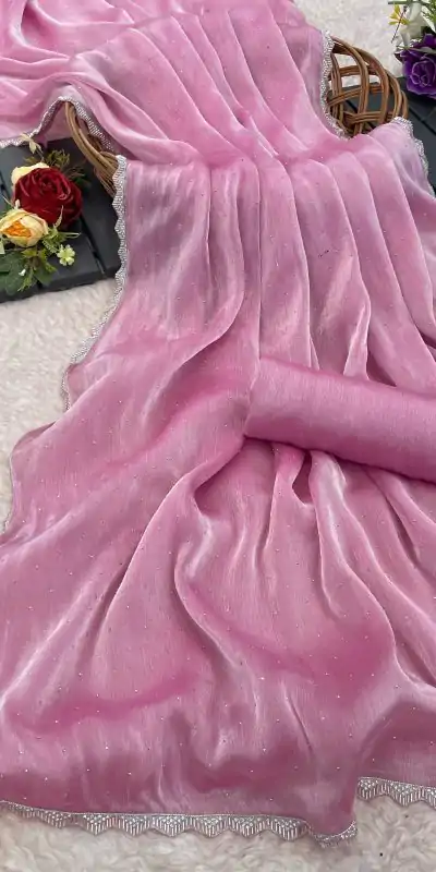 Grand Pink Color Soft Burberry Zimmy choo Silk Saree