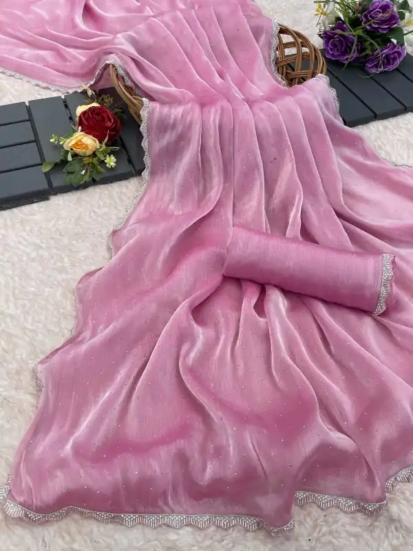 Grand Pink Color Soft Burberry Zimmy choo Silk Saree