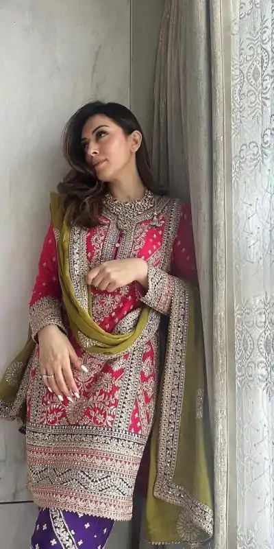 Hansika Motwani Pink Color Georgette Embroidery Salwar Suit