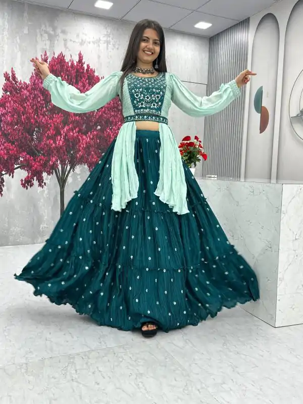 Mesmerizing Green Color Chinon Real Handwork Lehenga Choli