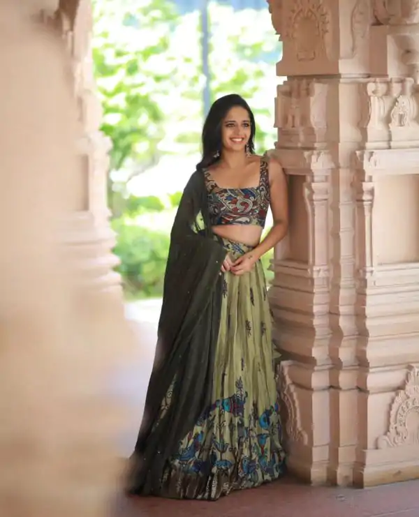 Nice Green Color Chant Crepe Kalamkari Printed Lehenga Choli