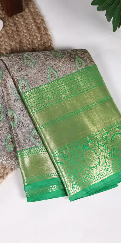 Nice Grey Color Jacquard Silk Zari Weaving Work Saree