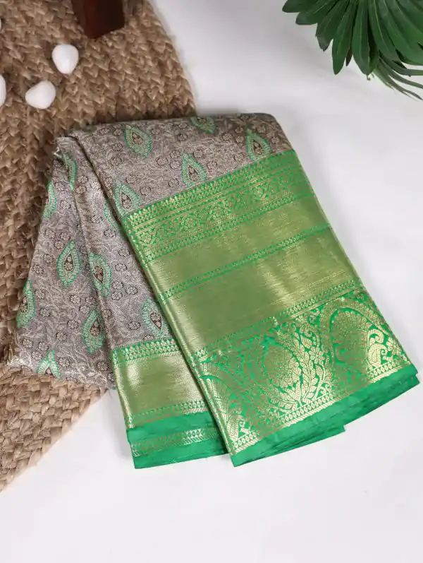 Nice Grey Color Jacquard Silk Zari Weaving Work Saree