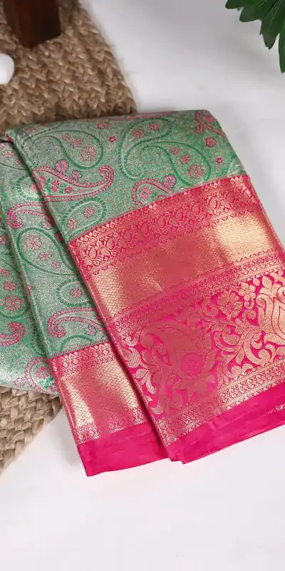 Nice Peacock Green Color Jacquard Silk Zari Weaving Work Saree
