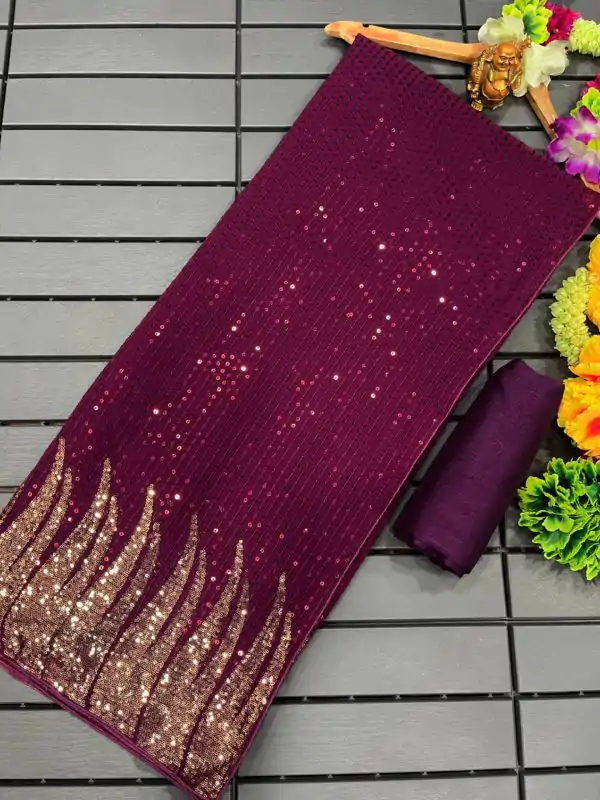 Nice Purple Full Saree Of Heavy Quality 60 Gram Georgette Saree