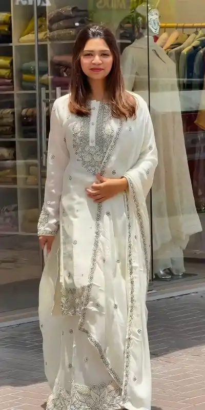 Nice White Color Georgette Thread Sequence Salwar Suit