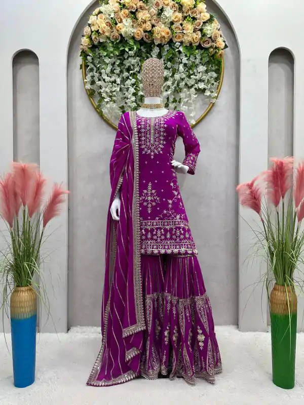 Peaceful Purple Color Georgette Thread Sequence Salwar Suit