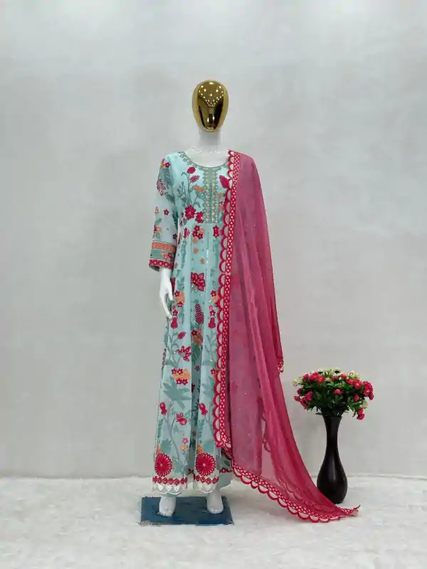 Perfect Blue Color Georgette Embroidered Sequence Salwar Suit