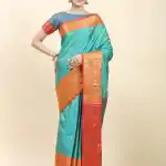 Pretty Firozi Color Soft Kanjivaram Pattu Self Jacquard Saree
