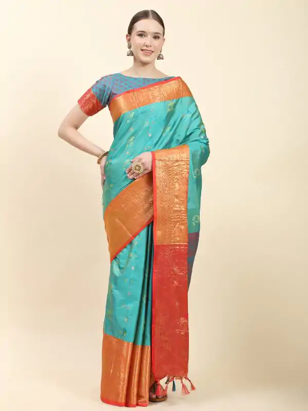 Pretty Firozi Color Soft Kanjivaram Pattu Self Jacquard Saree