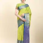 Pretty Green Color Soft Kanjivaram Pattu Self Jacquard Saree