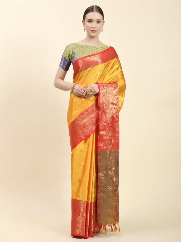 Pretty Mustard Color Soft Kanjivaram Pattu Self Jacquard Saree
