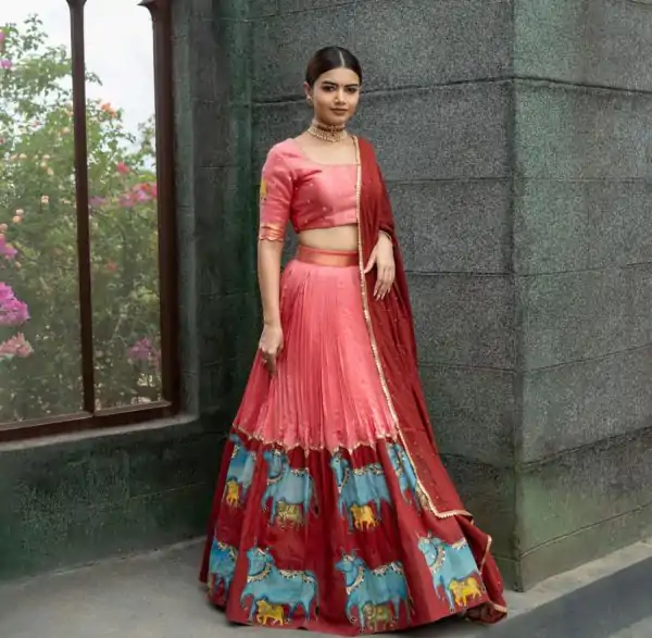 Pretty Pink Color Pure Chinon Kalamkari Printed Lehenga Choli