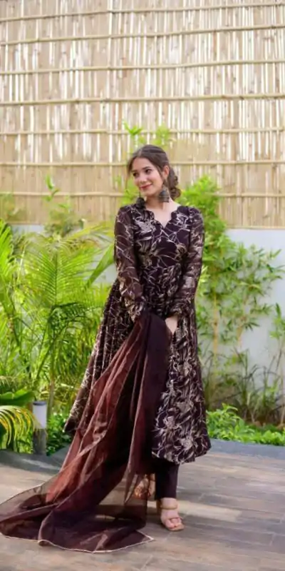 Splendorous Coffee Color Georgette Digital Printed Salwar Suit