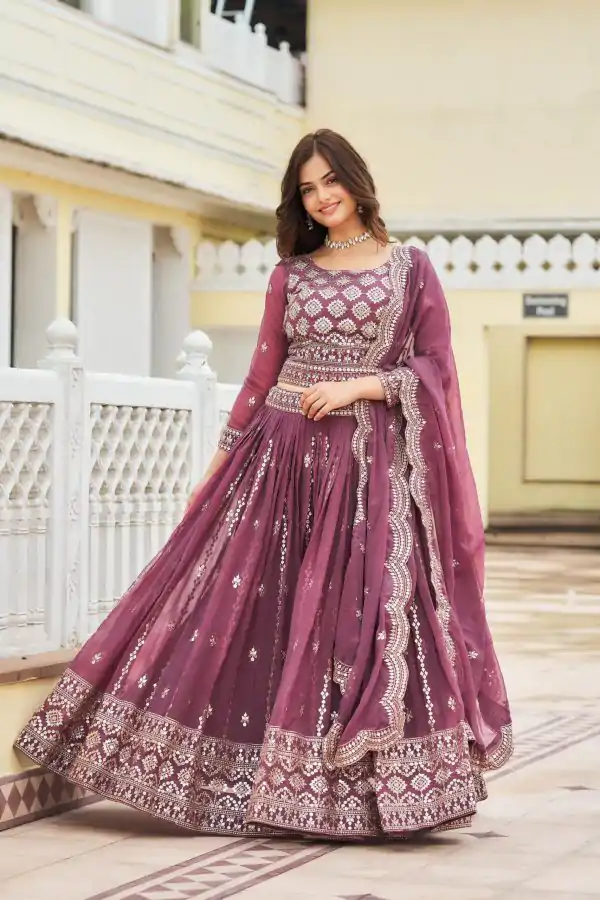 Stylist Purple Color Georgette Sequence Work Lehenga Choli